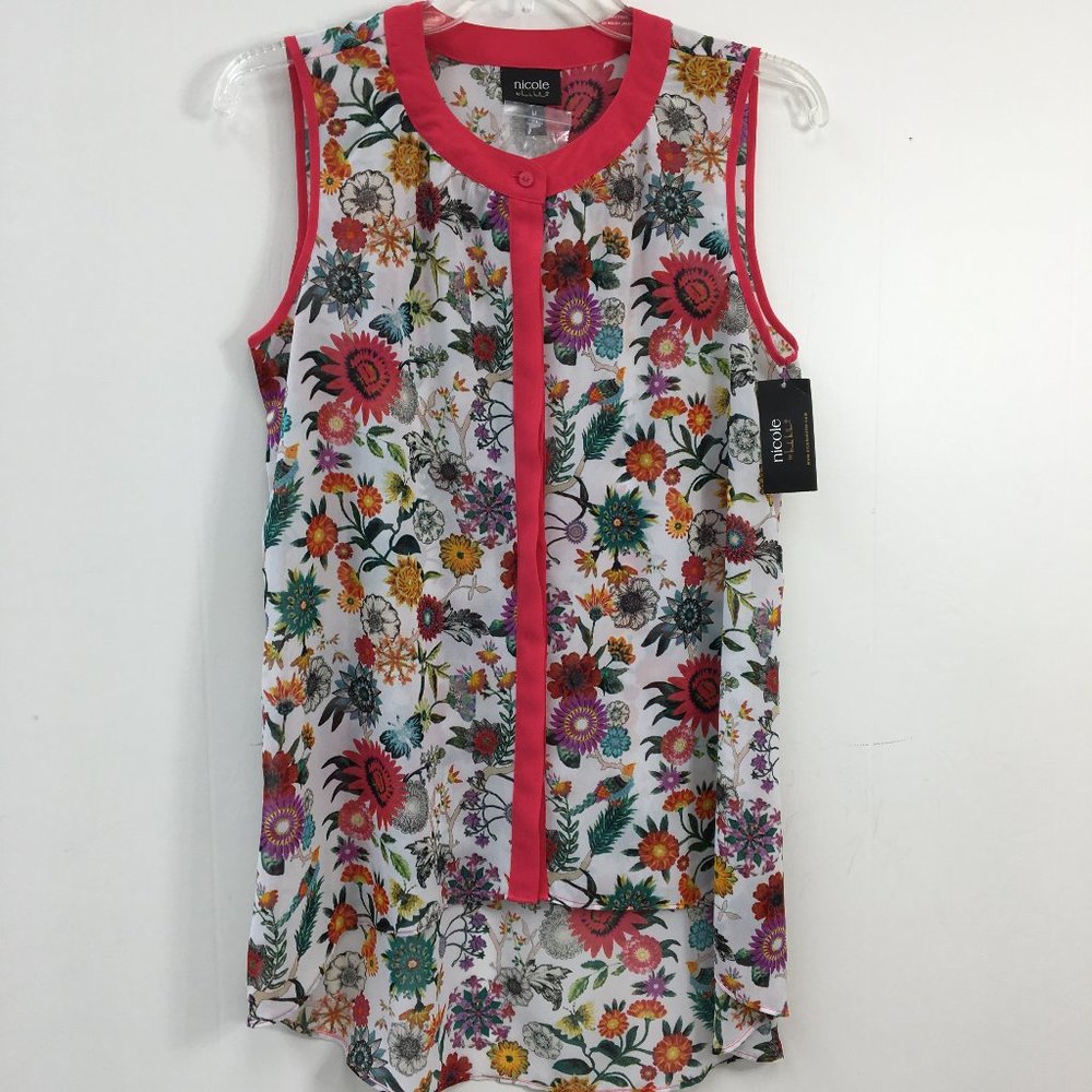 Nicole by Nicole Miller Sleeveless Button Down Sheer Floral Blouse Size M NWT